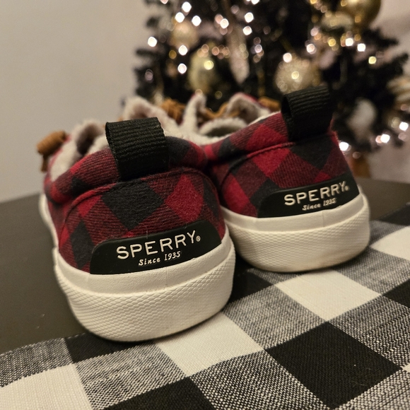 Sperry Top Sider 9.5 Pier Wave Canvas Red Black Check Sneakers Deck Shoes - Picture 3 of 6